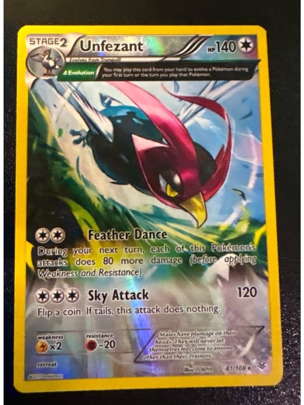 Pokemon Unfezant Stage 2 Card 81/108 Reverse Holo Rare Feather Dance Sky Attack